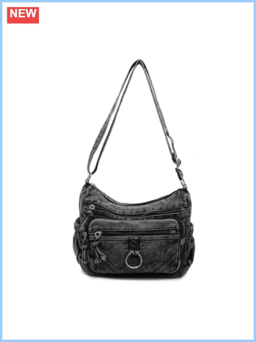 Retro Denim Crossbody Bag for Women Lightweight Multi-Pocket Tote Adjustable